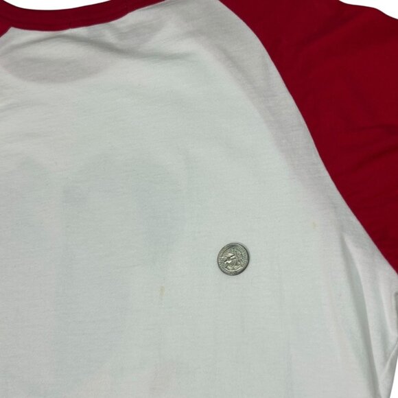 Sport-Tek Minnie Mouse Christmas Lights Mom Red & White Raglan T-Shirt - Size La - Picture 7 of 9